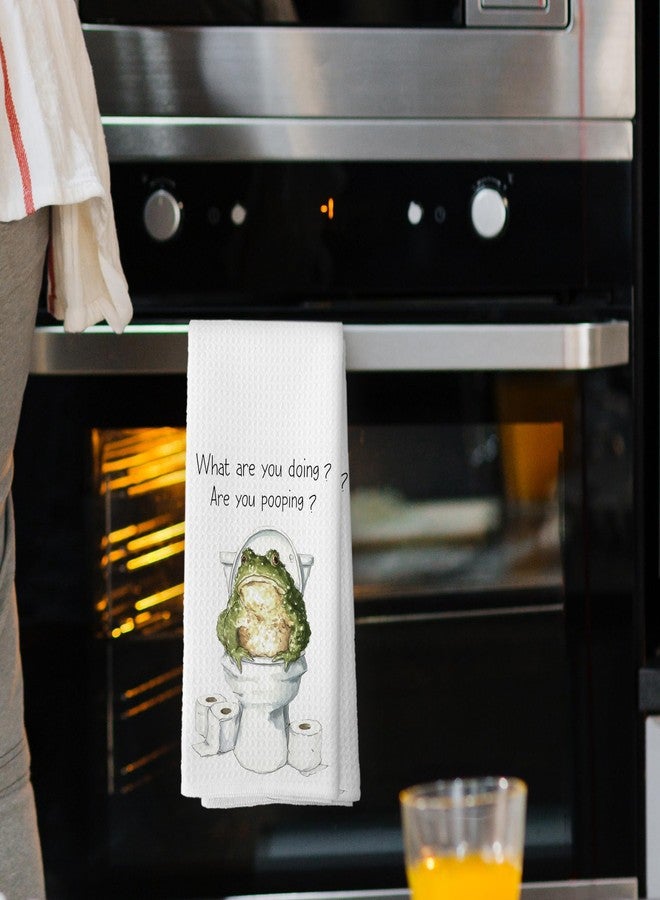 Mcehtle Frog Bathroom Hand Towels, Frog Lovers Gifts for Women Hand Towel for Bathroom Decor, Funny Humorous are You Pooping Decorative Towels for Washroom Toilet 16x24 Inch - Image 2